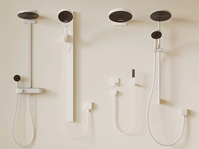 Modern White Wall Mounted Shower Systems With Handheld Sprayers And Top Heads 3d model