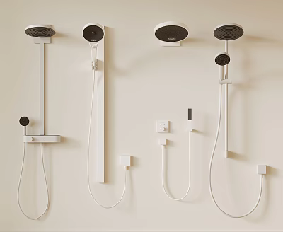 Modern White Wall Mounted Shower Systems With Handheld Sprayers And Top Heads 3d model