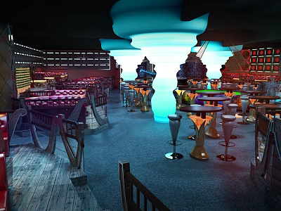 Modern KTV Lounge Interior With Colorful Lighting Tables And Comfortable Sofas 3d model