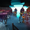 Modern KTV Lounge Interior With Colorful Lighting Tables And Comfortable Sofas