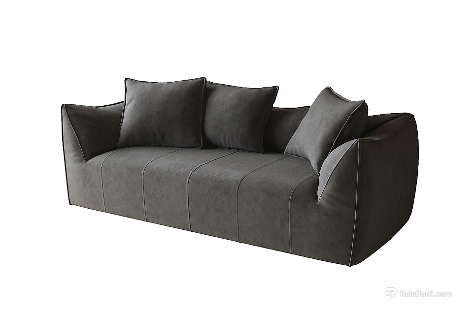 Modern Gray Two Seater Sofa With Fabric Upholstery And Plush Cushions 3d model 