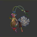 Anthropomorphic Character With Horns In Orange Red Decorative Outfit And Fluffy Fox Like Tail