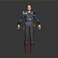 Detailed 3D Male Character Model With Blue Top Gray Pants And Red Boots