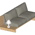 Gray Two Seater Sofa With Wooden Frame And White Table Lamp In Minimalist Design