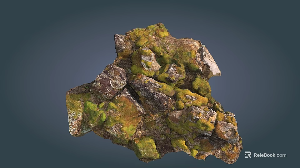 Mossy Stone And Wooden Elements With Natural Rustic Texture Design 3d model