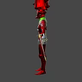 Shiny Red Metallic Armor Suit With Matching Helmets And Detailed Design