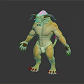 Game Movie Character with Horns Lion Head Muscular Yellow Body and Claws Standing Pose