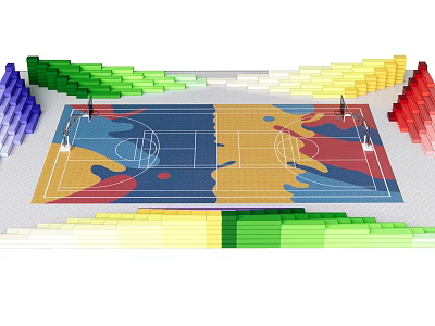 Basketball Gymnasium Featuring Vibrant Colorful Spectator Stands Multicolored Court Floor and Hoops 3d model