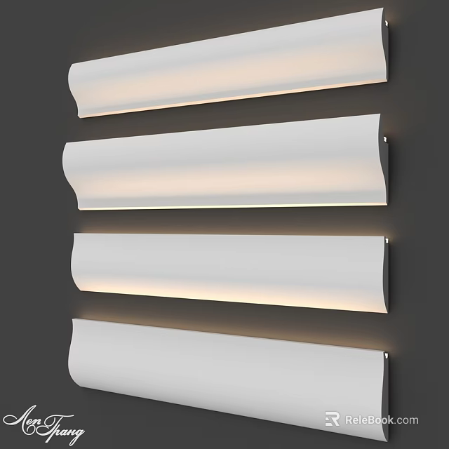 Four White Long Illuminated Wall Mounted Decorative Components 3d model 