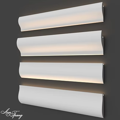 Four White Long Illuminated Wall Mounted Decorative Components 3d model