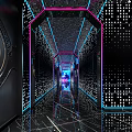 Futuristic KTV Corridor With Purple Blue Neon Lights Geometric Lines And Stylish Modern Vibe