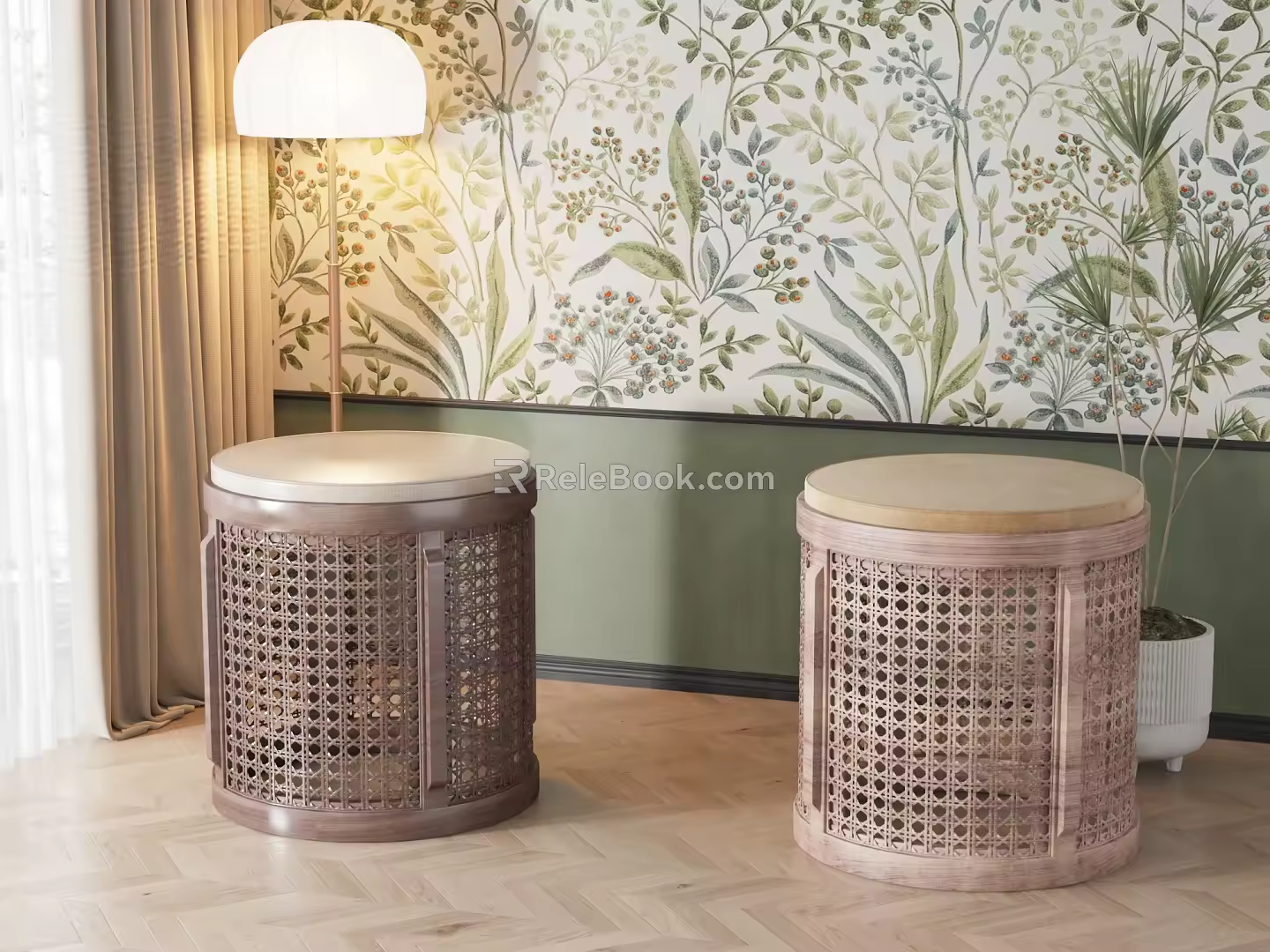 Silky Wind Retro Sofa Stool Combination 3d model