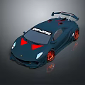 Dark Blue Sports Car With Red Accents Large Rear Spoiler Red Wheels Drift Master Decal