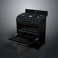 Black Gas Stove Oven Appliance With Open Door Multiple Burners And Grill Rack