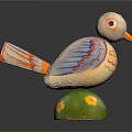 Colorful Wooden Bird Figurine With Green Base And Yellow Flowers For Home Furniture Decor