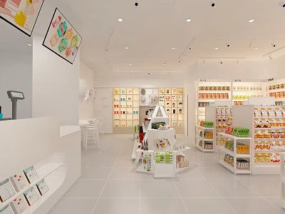 Supermarket Department Store Interior With Bright Lighting Neatly Arranged Shelves And Various Products 3d model