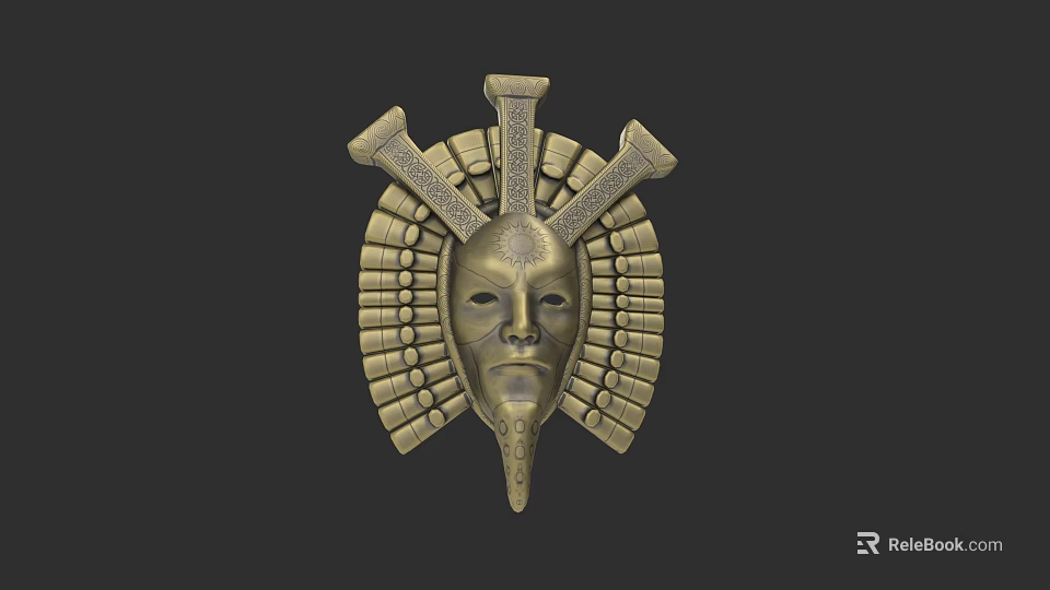Game and Movie Character Golden Mask with Egyptian Style Ornate Headdress and Carved Face 3d model 