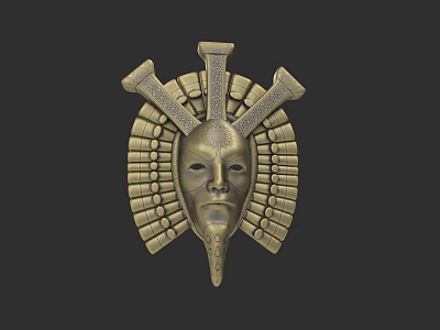Game and Movie Character Golden Mask with Egyptian Style Ornate Headdress and Carved Face 3d model