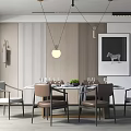 Modern Restaurant Interior With Dining Table Chairs Hanging Lights Zebra Wall Art And Green Plant