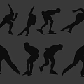 Group of People Ice Skating in Various Dynamic Poses and Movements