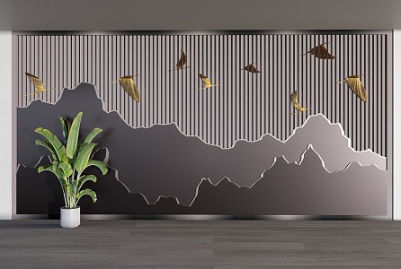 New Chinese background wall, modeling wall, landscape wall, decorative wall 3d model