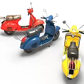 Three Classic Yellow Blue and Red Motorcycles in Vintage Design