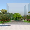 Scenic Square Landscape Featuring Circular Design Greenery Pathways Trees And Pavilion 3d model
