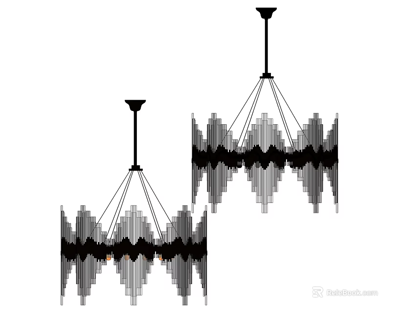 Modern Geometric Chandelier With Multiple Pendant Elements And Sleek Black Frame 3d model