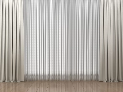 Light Beige Sheer Curtains Floor Length With Wooden Floor In Bright Room 3d model