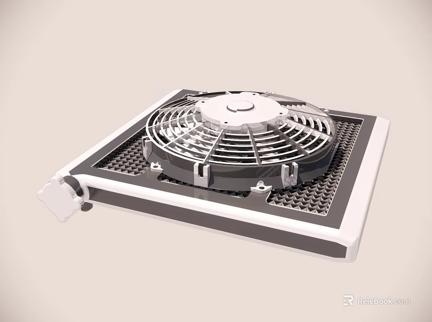 Modern Air Conditioner Fan With Square Grid Panel And Rotating Blades 3d model 
