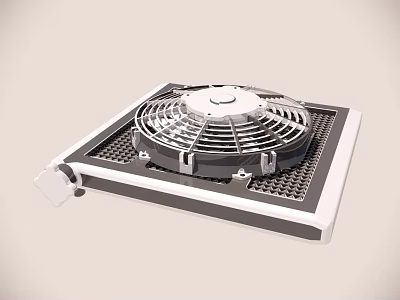 Modern Air Conditioner Fan With Square Grid Panel And Rotating Blades 3d model