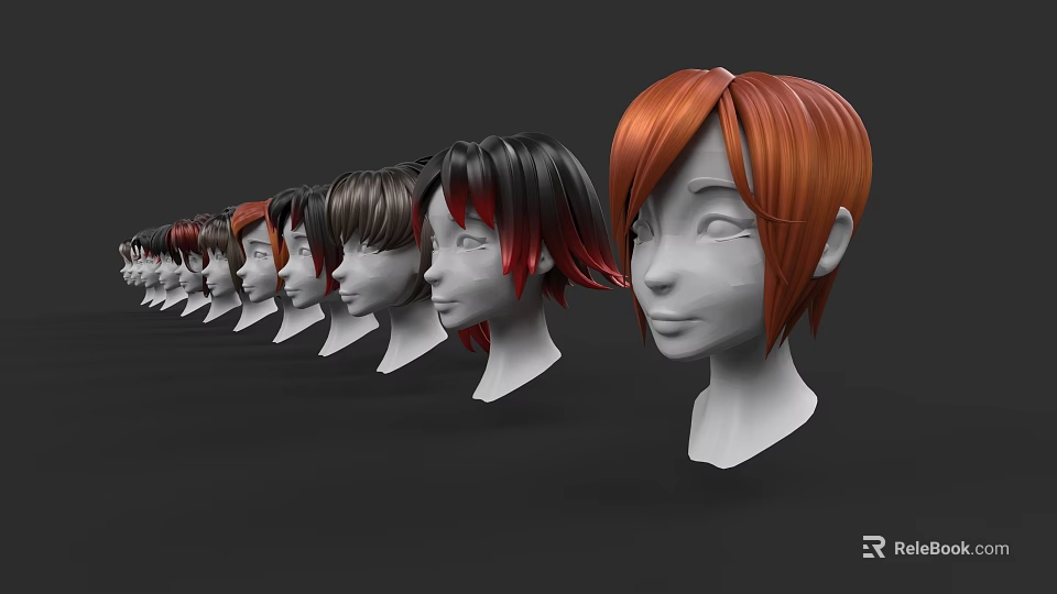 Game and Movie Character 3D Head Models with Various Hairstyles and Colors 3d model 
