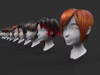 Game and Movie Character 3D Head Models with Various Hairstyles and Colors 3d model