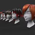 Game and Movie Character 3D Head Models with Various Hairstyles and Colors