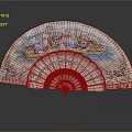 Vintage Decorative Fan with Colorful Painted Scenery Intricate Carved Design for Elegant Wall Hanging