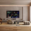 Modern Minimalist TV Wall Interior Design With Flat Screen TV And Wooden Floor Decor