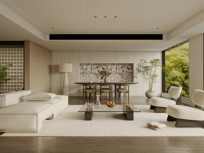 Modern Living Room Interior With White Sofa Coffee Table Rug And Floor to Ceiling Windows 3d model