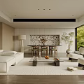 Modern Living Room Interior With White Sofa Coffee Table Rug And Floor to Ceiling Windows