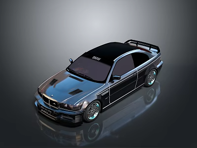 Black Modified Sports Car Featuring Rear Spoiler Sleek Body And Alloy Wheels 3d model