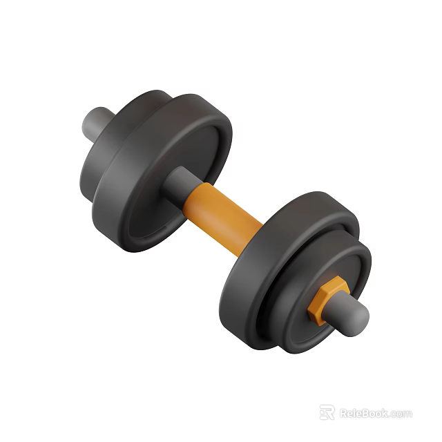 Sports Equipment Fitness Dumbbell With Black Weight Plates And Orange Handle 3d model 