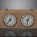 Vintage Wooden Box With Dual Round Clocks And Brass Accents