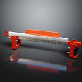 Red And Orange Industrial Bench Tool With Silver Rail And Black Handle