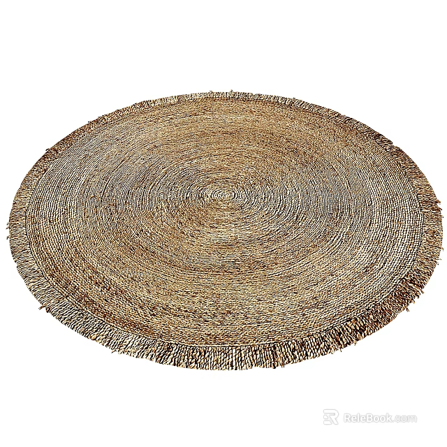 Natural Woven Round Rug With Fringed Edges And Neutral Tones For Home Decor 3d model 