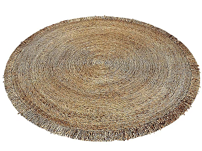 Natural Woven Round Rug With Fringed Edges And Neutral Tones For Home Decor 3d model