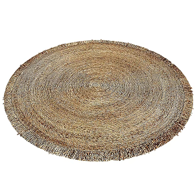 Natural Woven Round Rug With Fringed Edges And Neutral Tones For Home Decor 3d model