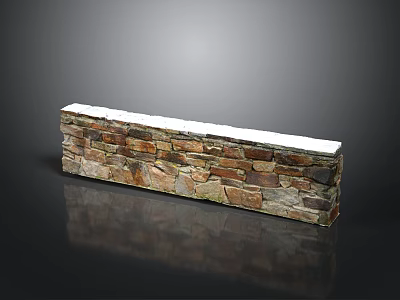 Stone Wall Structure With Snow Covered Top And Varied Colored Stone Bricks 3d model