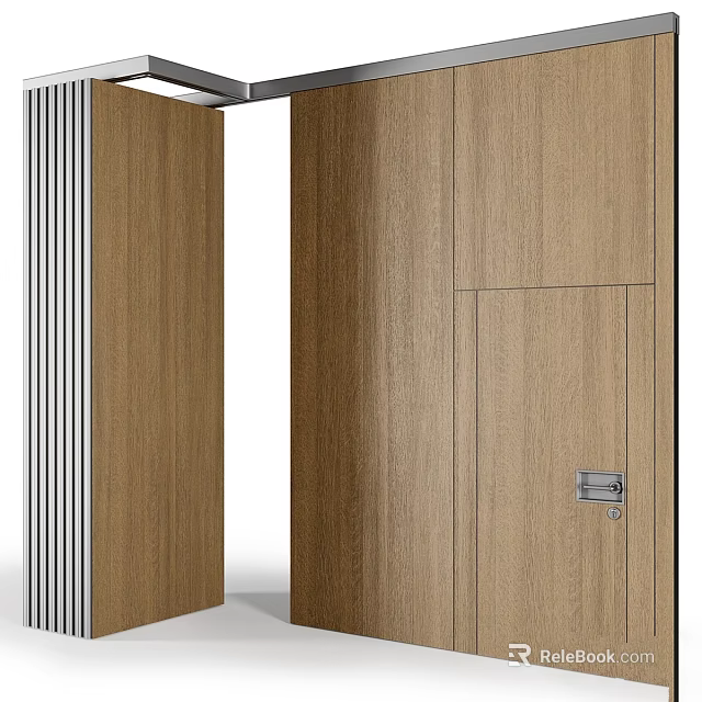 Modern Wooden Hinged Door Design With Natural Texture And Metal Lock 3d model 
