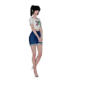 Woman in White T-shirt and Blue Denim Skirt Standing Against Black Background
