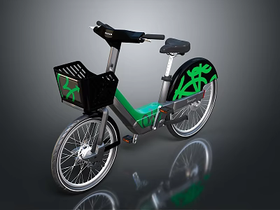 Modern Commuter Bicycle With Black And Green Color Scheme Front Basket And Stylish Wheel Decorations 3d model