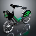 Modern Commuter Bicycle With Black And Green Color Scheme Front Basket And Stylish Wheel Decorations